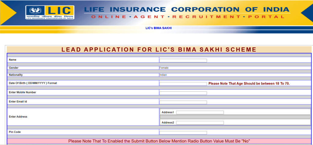 bima sakhi yojana apply online form