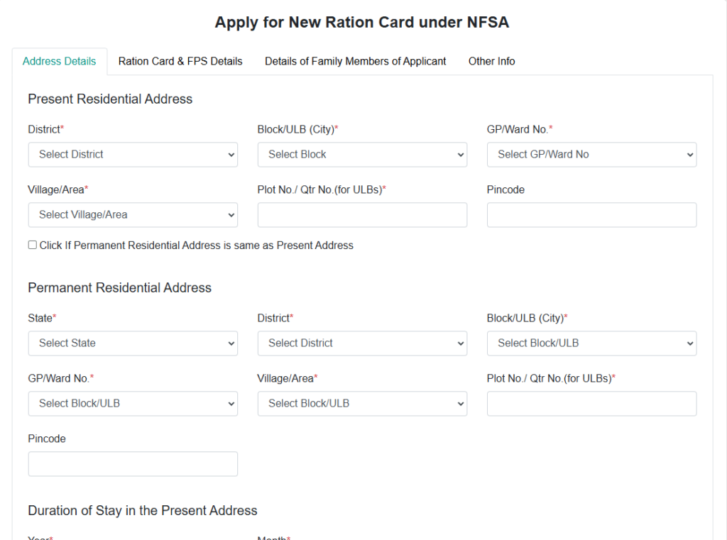 odisha ration card nfsa form